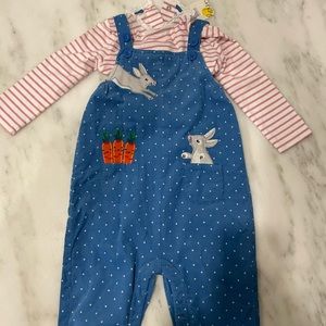 NWT Baby Boden corduroy jumper with long sleeved striped shirt.